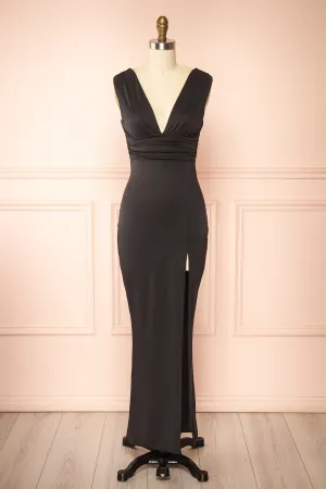 Alba Black | Maxi Dress w/ Deep V-Neckline