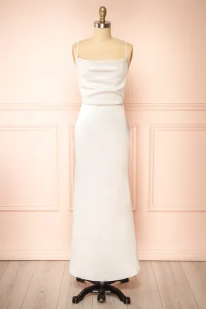 Alexia Ivory | Long Satin Mermaid Dress w/ Cowl Neck