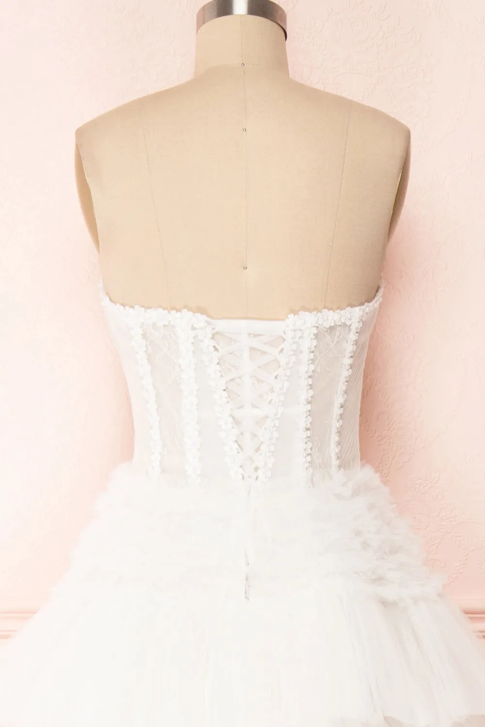 Aristee White | Bustier Layered Tulle Maxi Dress