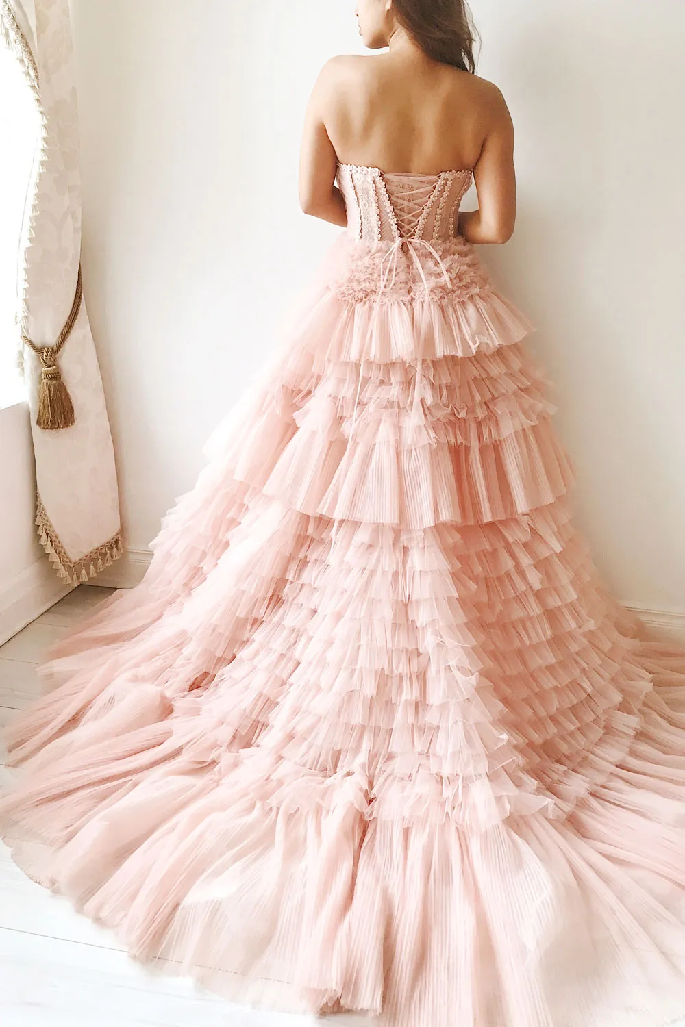 Aristee White | Bustier Layered Tulle Maxi Dress