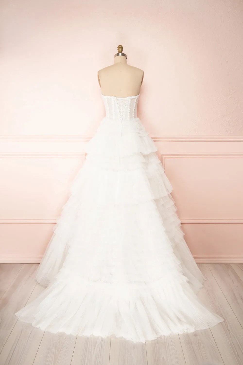 Aristee White | Bustier Layered Tulle Maxi Dress