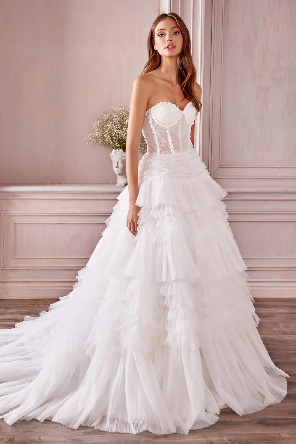 Aristee White | Bustier Layered Tulle Maxi Dress