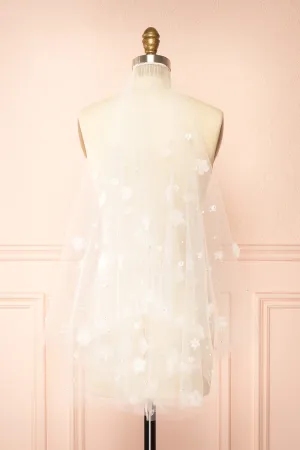 Ashani Ivory | Tulle Wedding Veil with Floral Appliqus