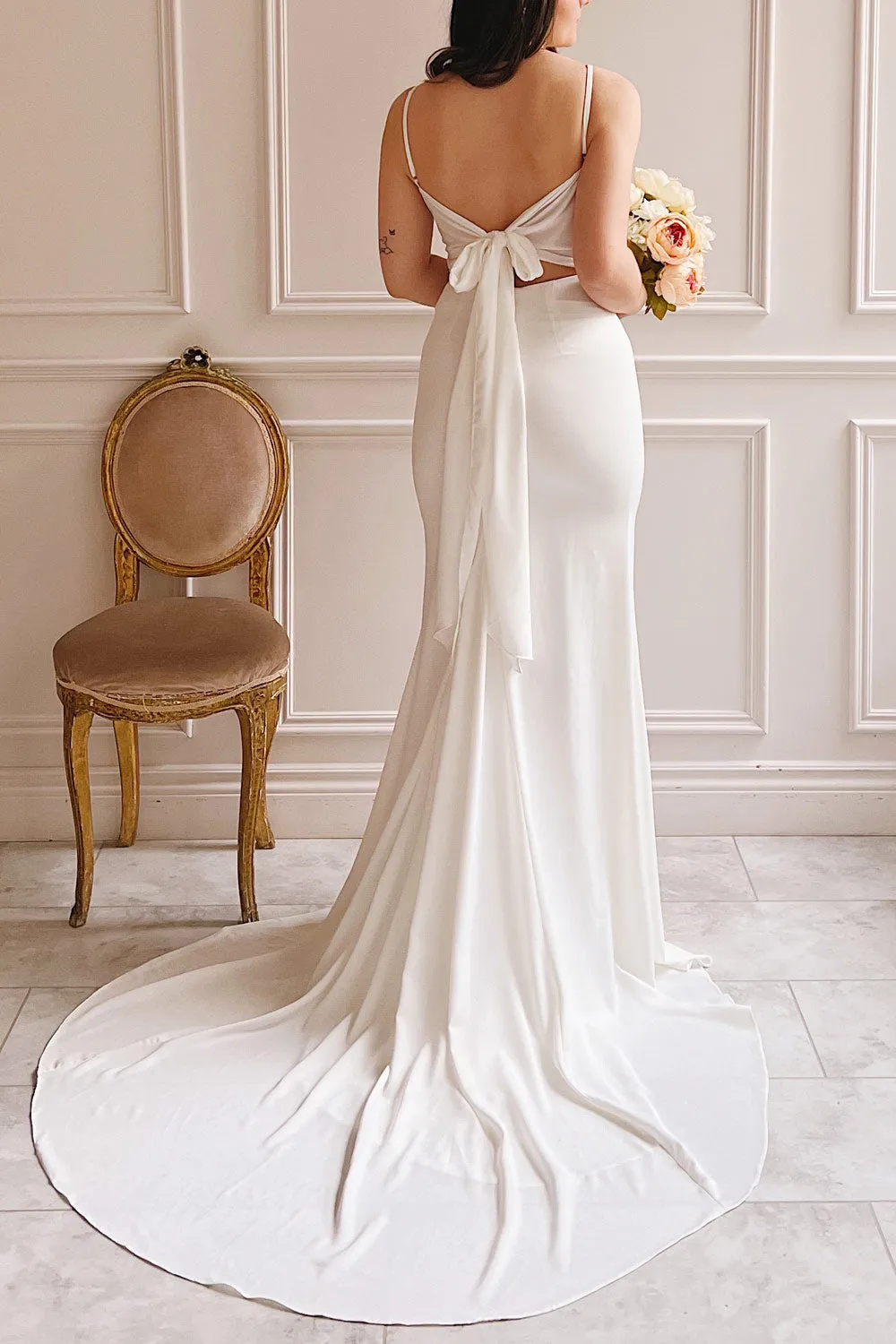 Elarielle | Tie-Back White Cowl Neck Wedding Gown