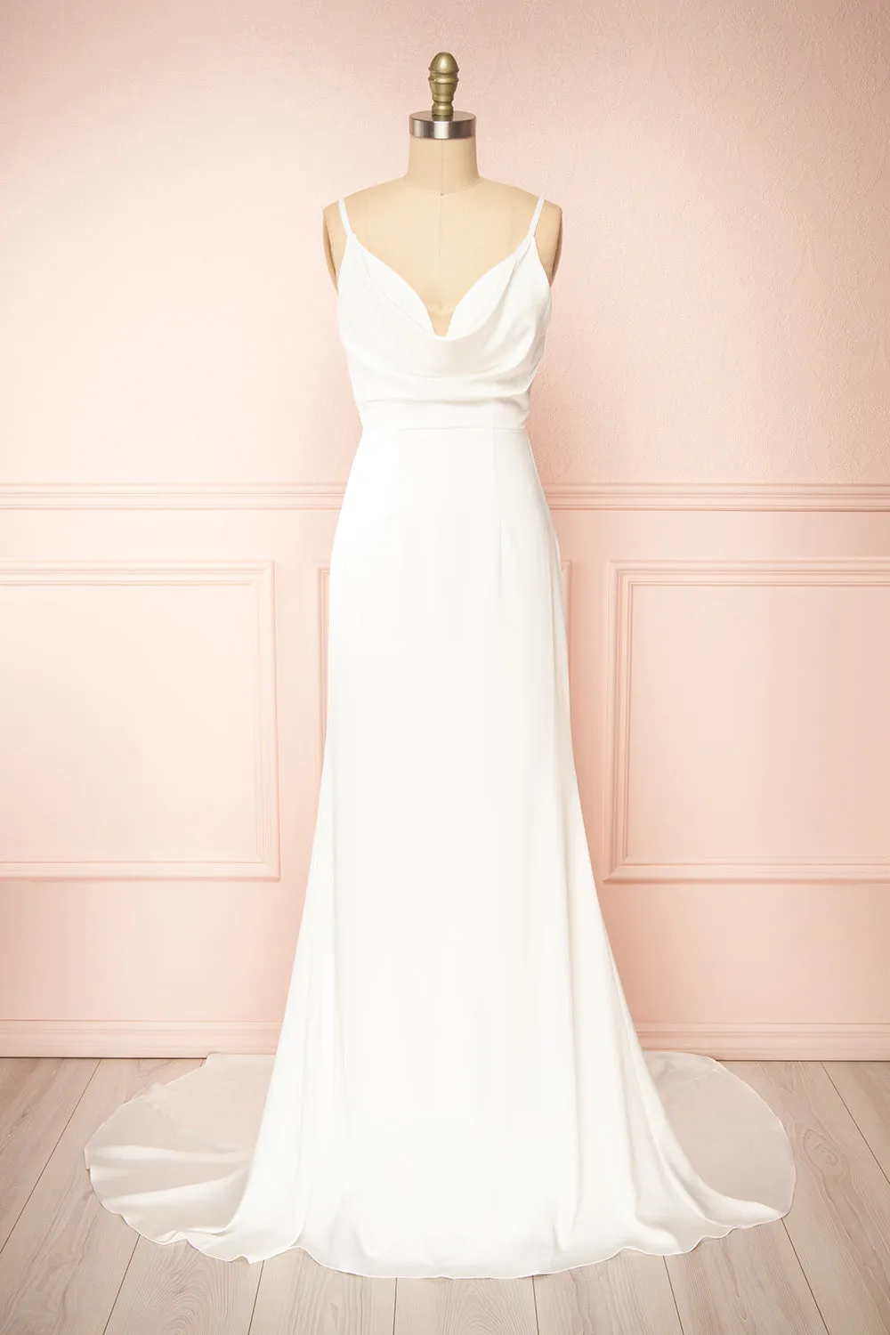 Elarielle | Tie-Back White Cowl Neck Wedding Gown