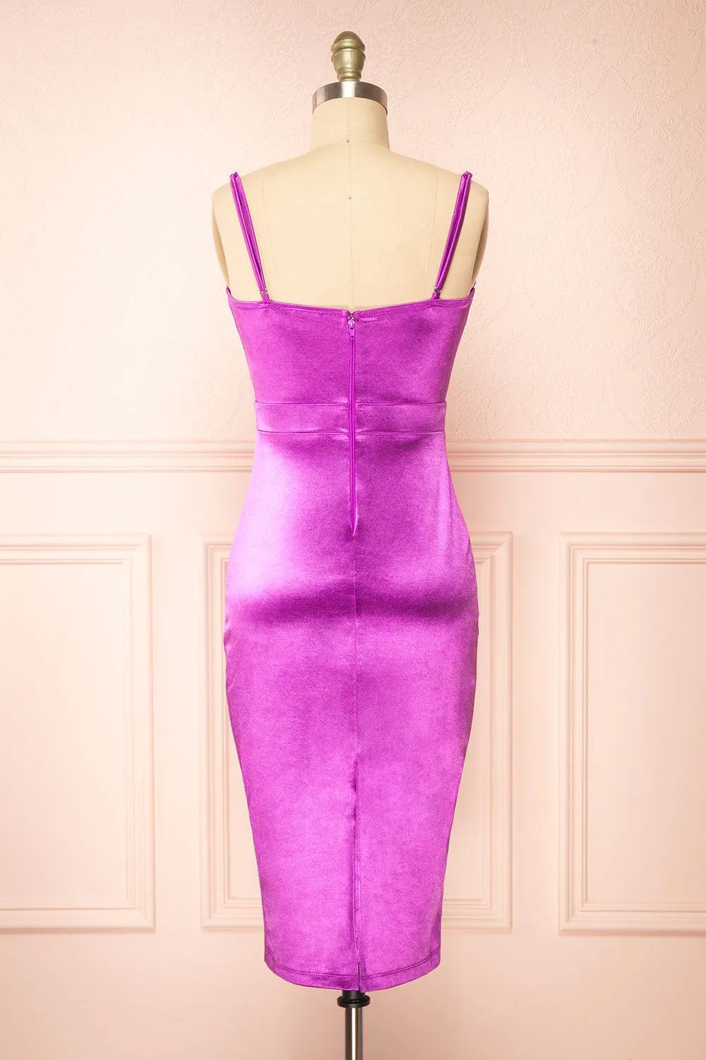 Elderia Purple | Fitted Satin Midi Dress