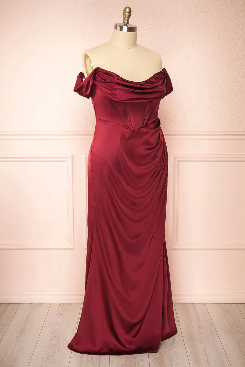 Evolet Burgundy | Off-Shoulder Corset Maxi Dress