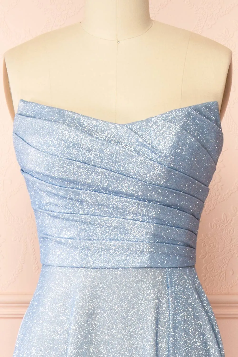 Fitzi Light Blue | Sparkly Strapless Maxi Dress w/ Slit