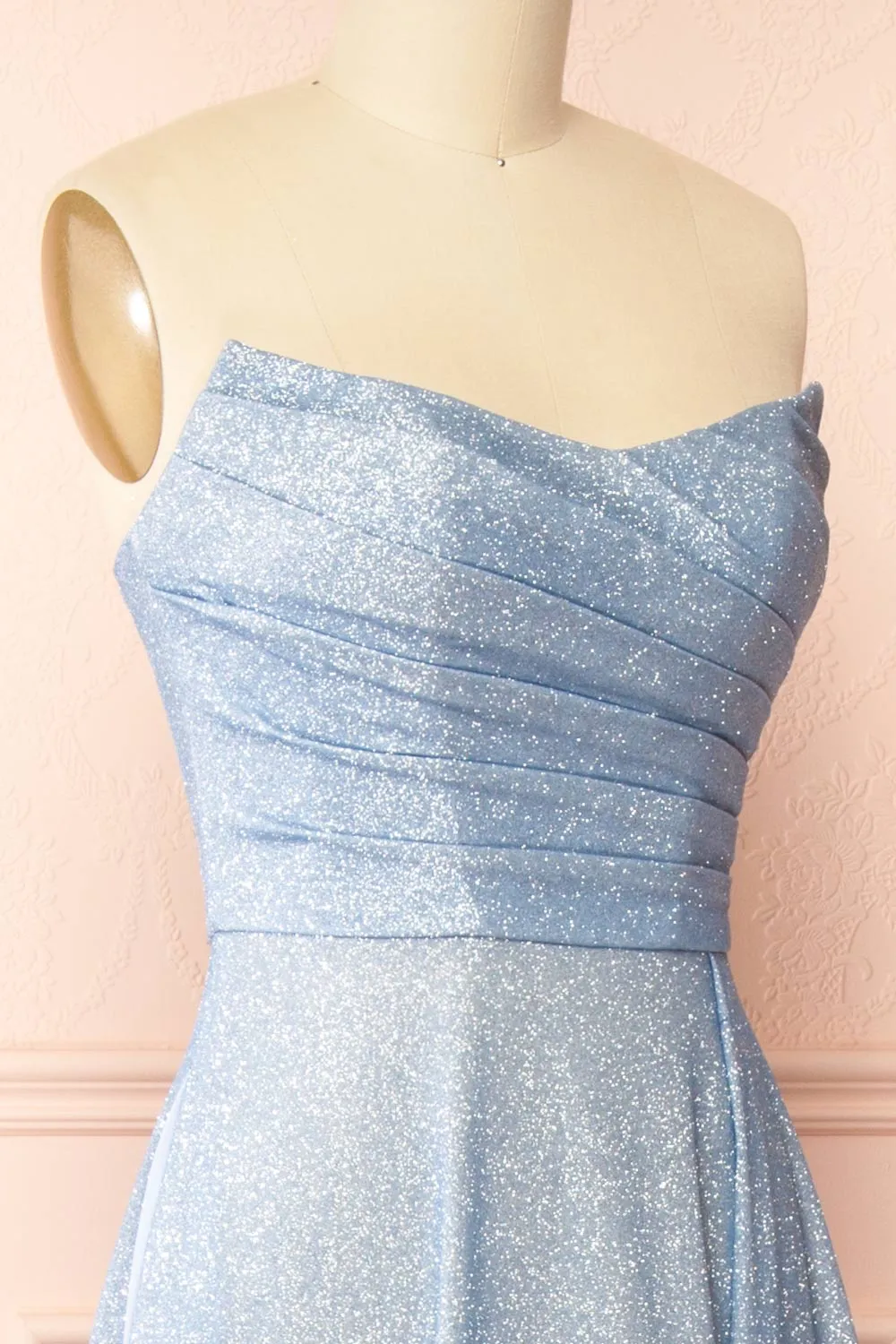 Fitzi Light Blue | Sparkly Strapless Maxi Dress w/ Slit