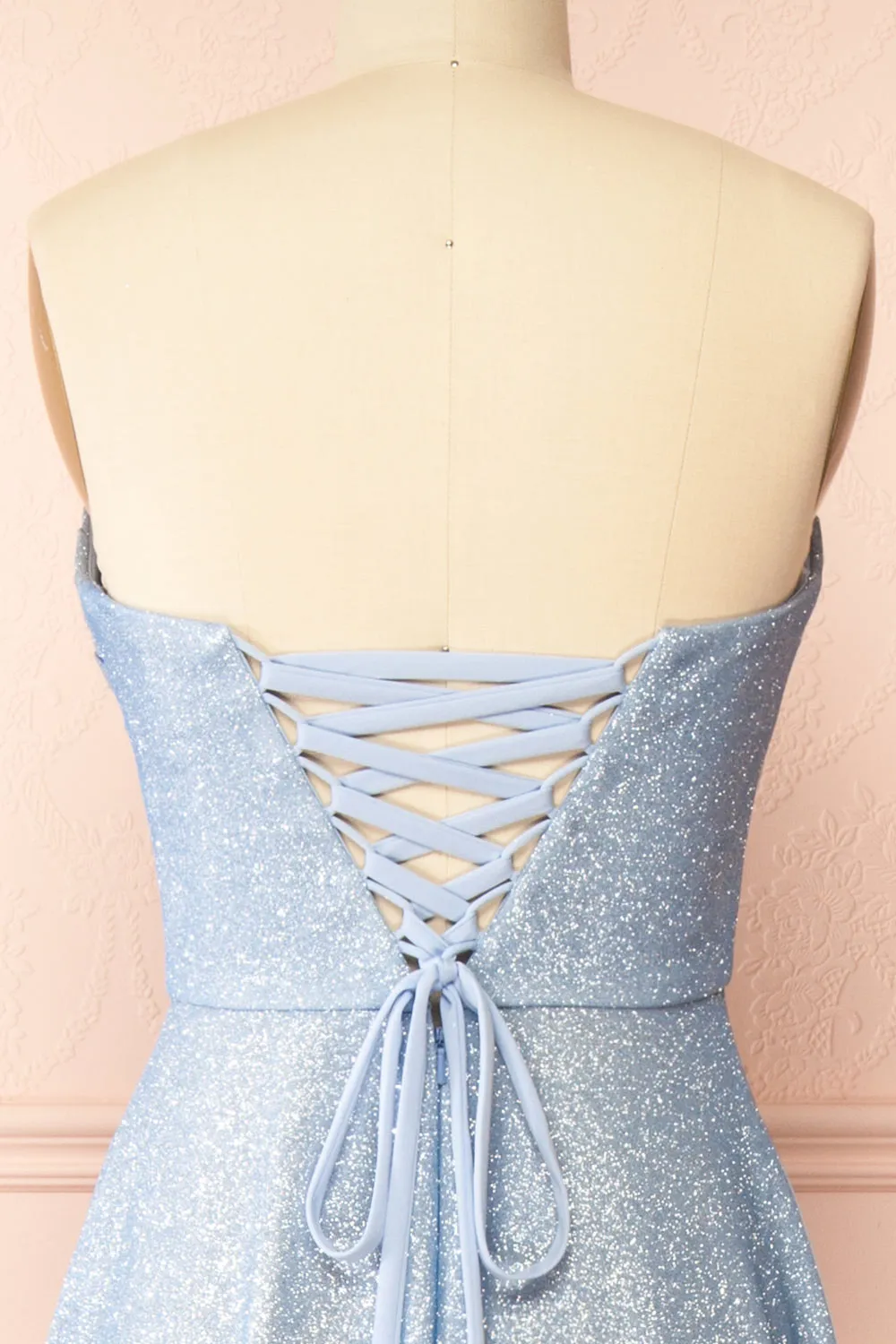 Fitzi Light Blue | Sparkly Strapless Maxi Dress w/ Slit