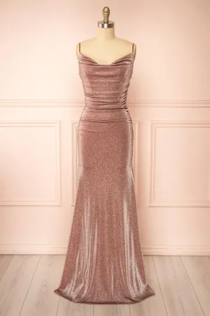 Jayna Mauve | Ruched Sparkling Mermaid Maxi Dress