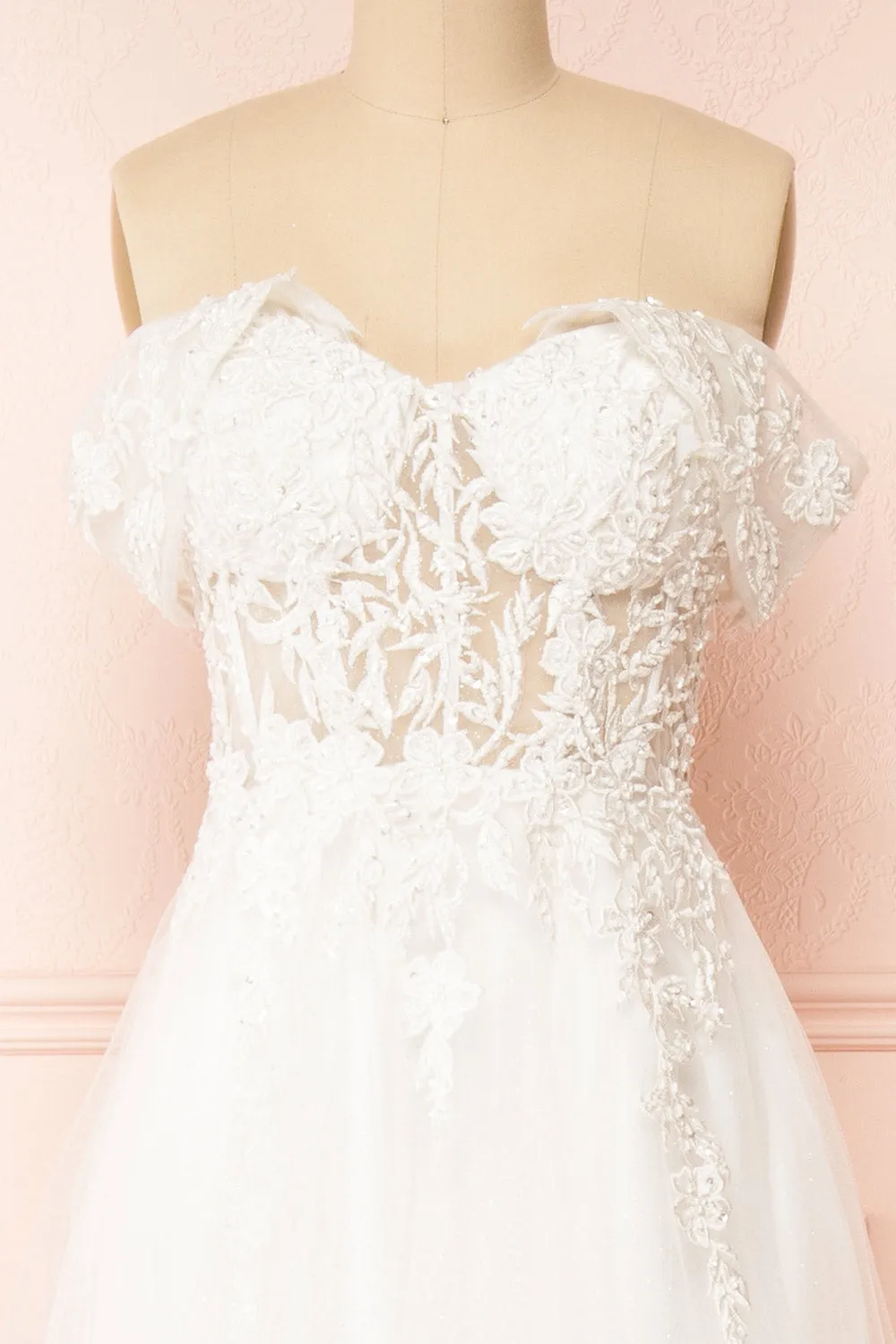 Kahena | Off-The-Shoulder Bridal Gown w/ Floral Embroidery