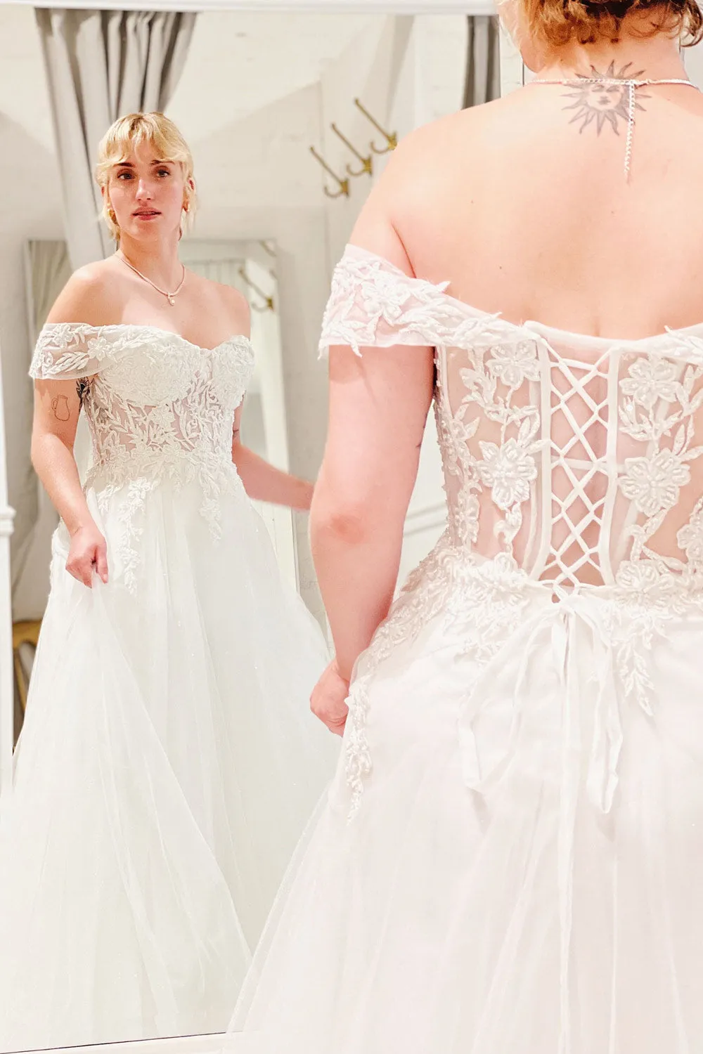 Kahena | Off-The-Shoulder Bridal Gown w/ Floral Embroidery