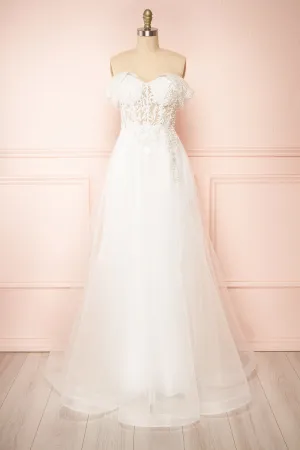 Kahena | Off-The-Shoulder Bridal Gown w/ Floral Embroidery