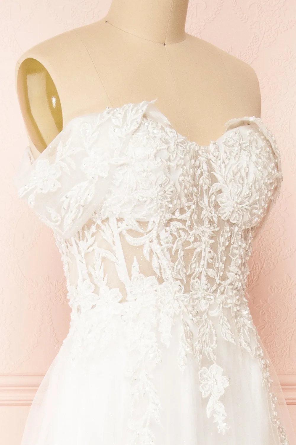Kahena | Off-The-Shoulder Bridal Gown w/ Floral Embroidery
