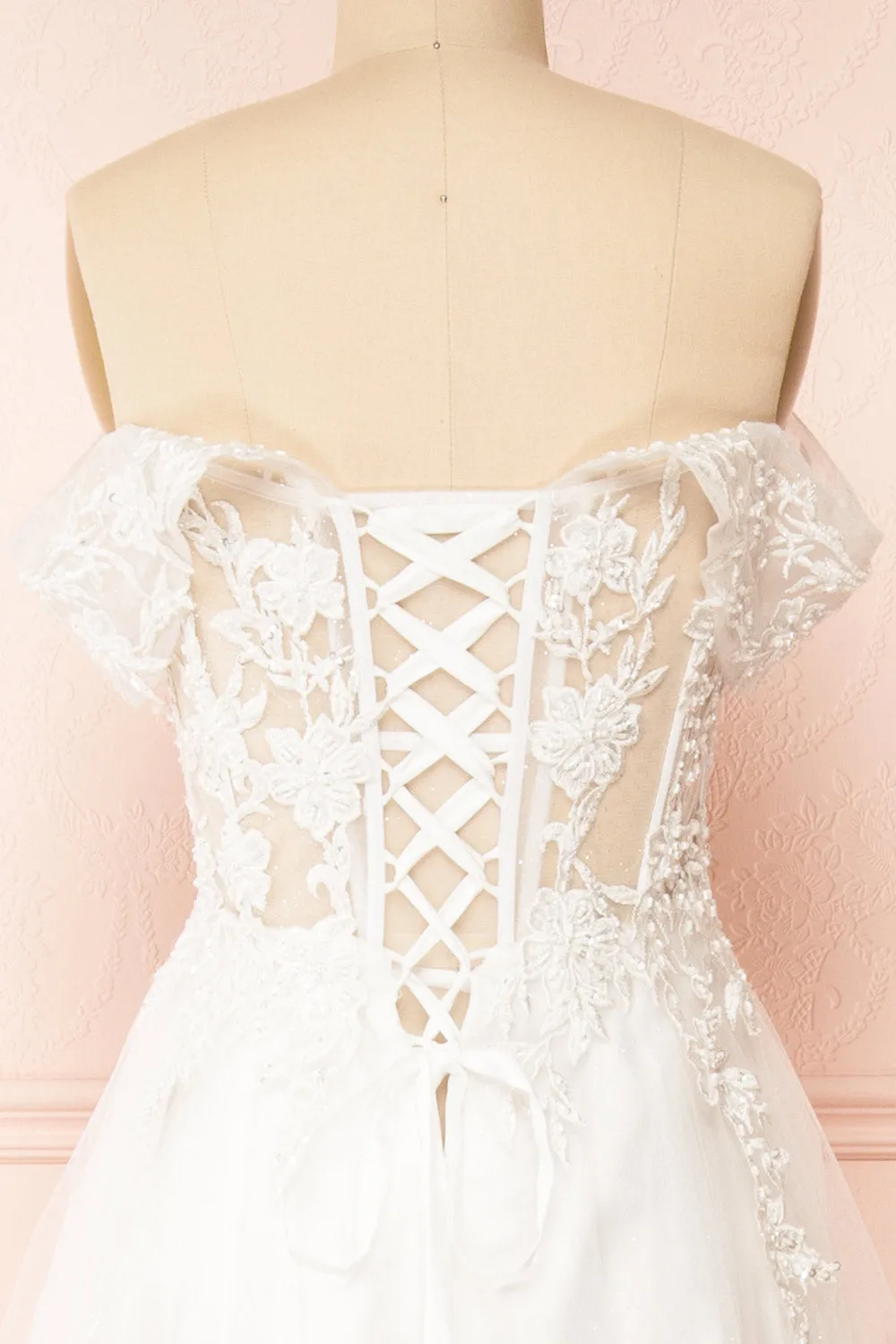 Kahena | Off-The-Shoulder Bridal Gown w/ Floral Embroidery