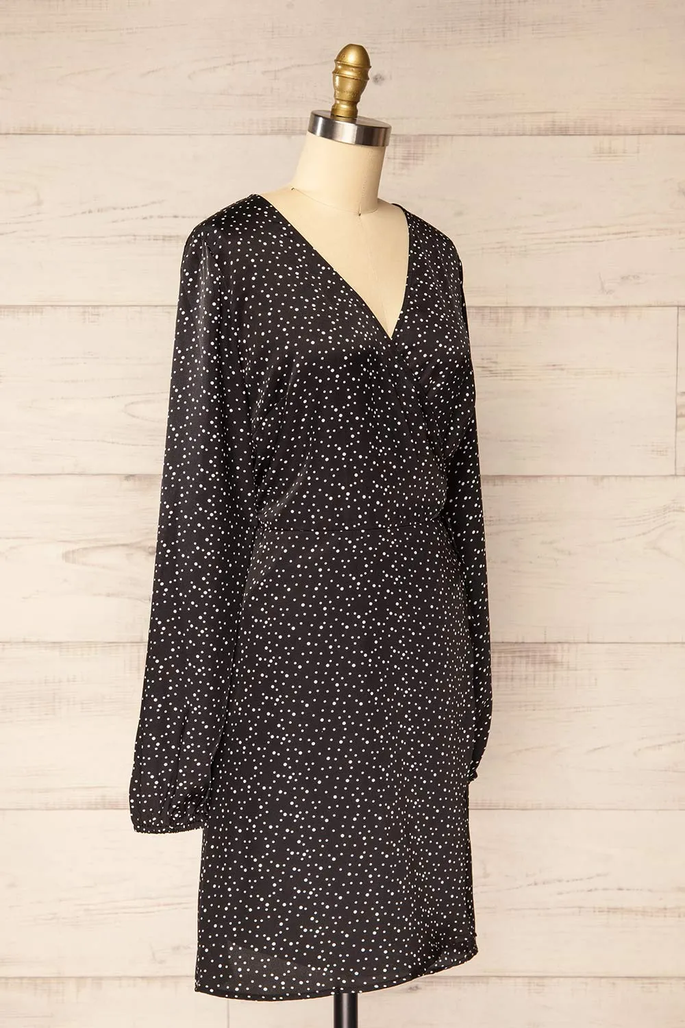 Langon Black | Short Dotted Wrap Dress