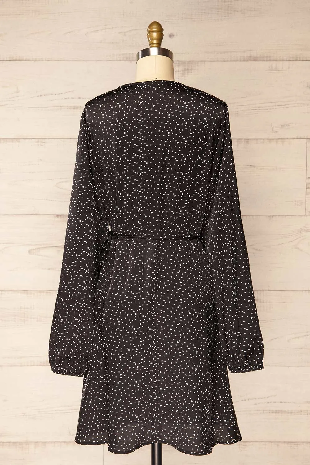 Langon Black | Short Dotted Wrap Dress