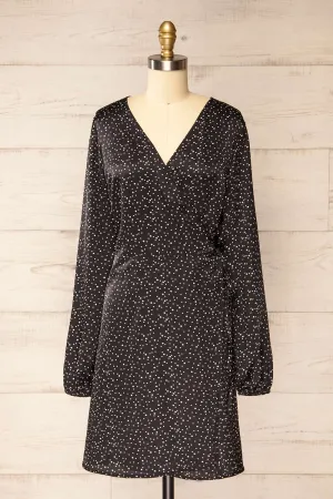 Langon Black | Short Dotted Wrap Dress