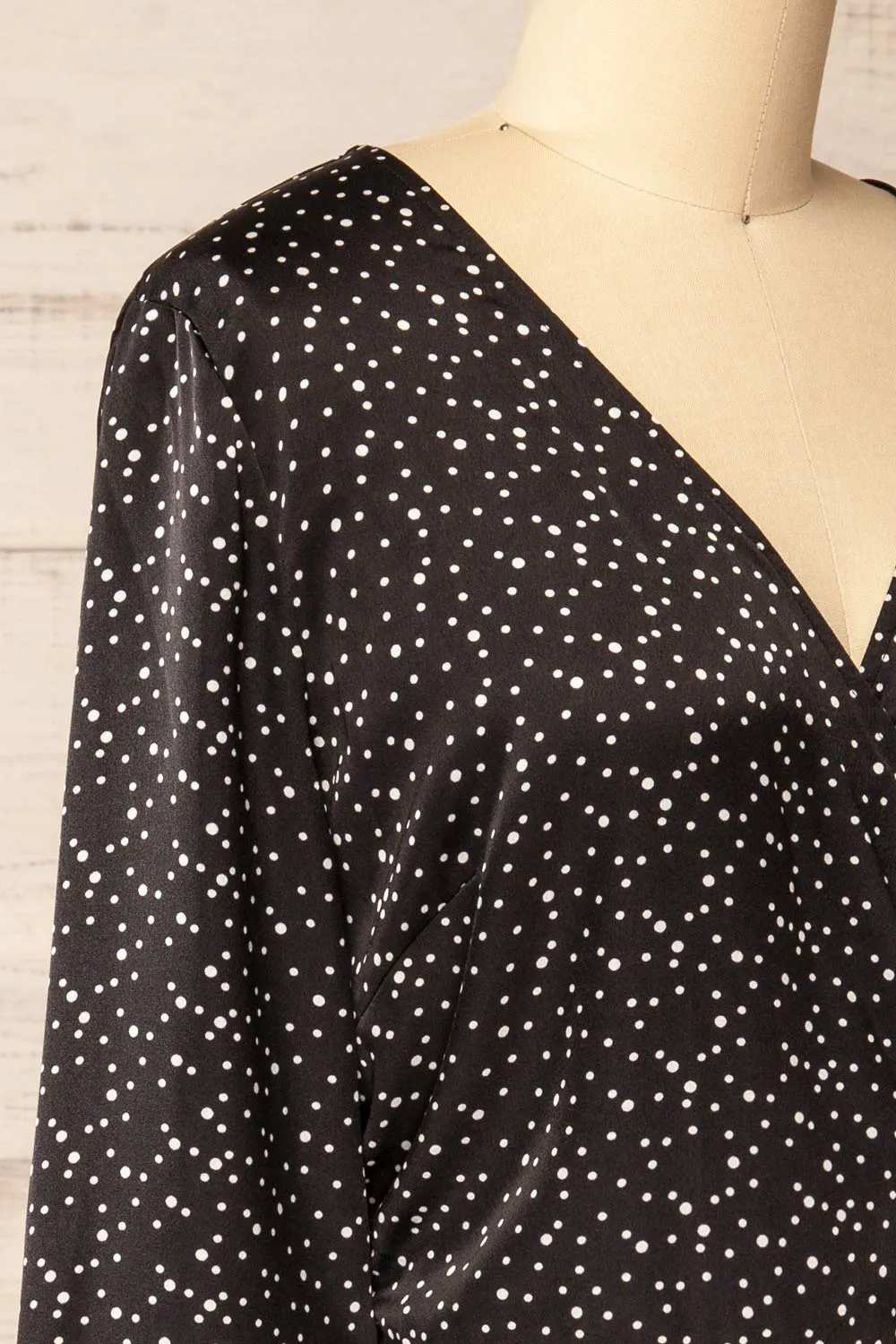 Langon Black | Short Dotted Wrap Dress