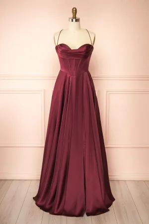 Misha Burgundy | Corset Cowl Neck Maxi Dress