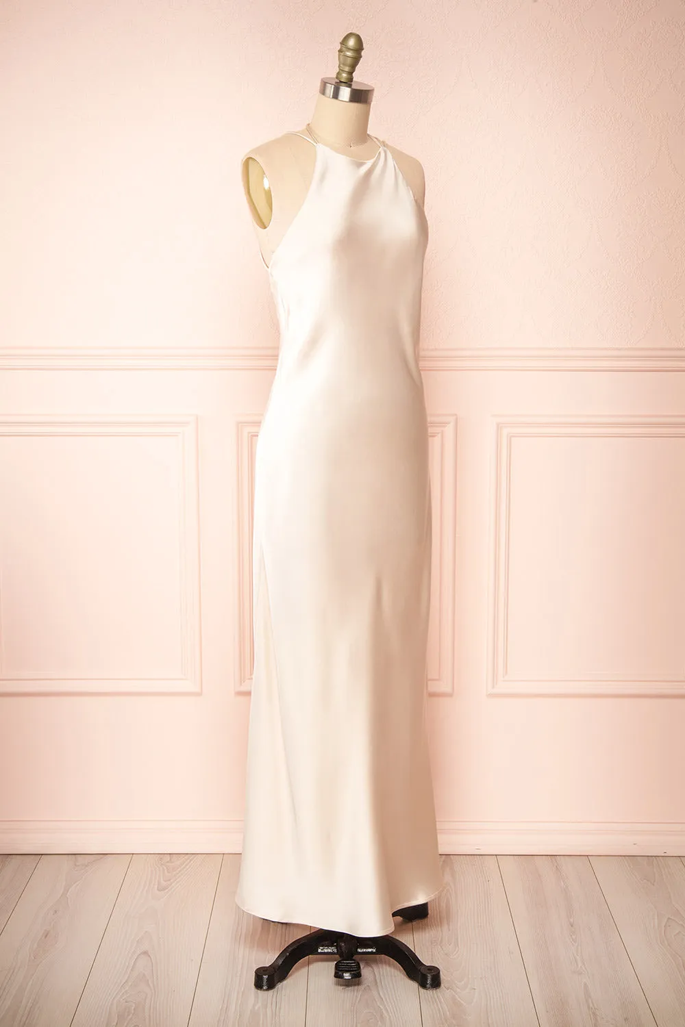 Nairobi Champagne | Satin Maxi Dress w/ Open Back