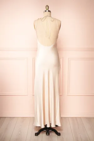 Nairobi Champagne | Satin Maxi Dress w/ Open Back