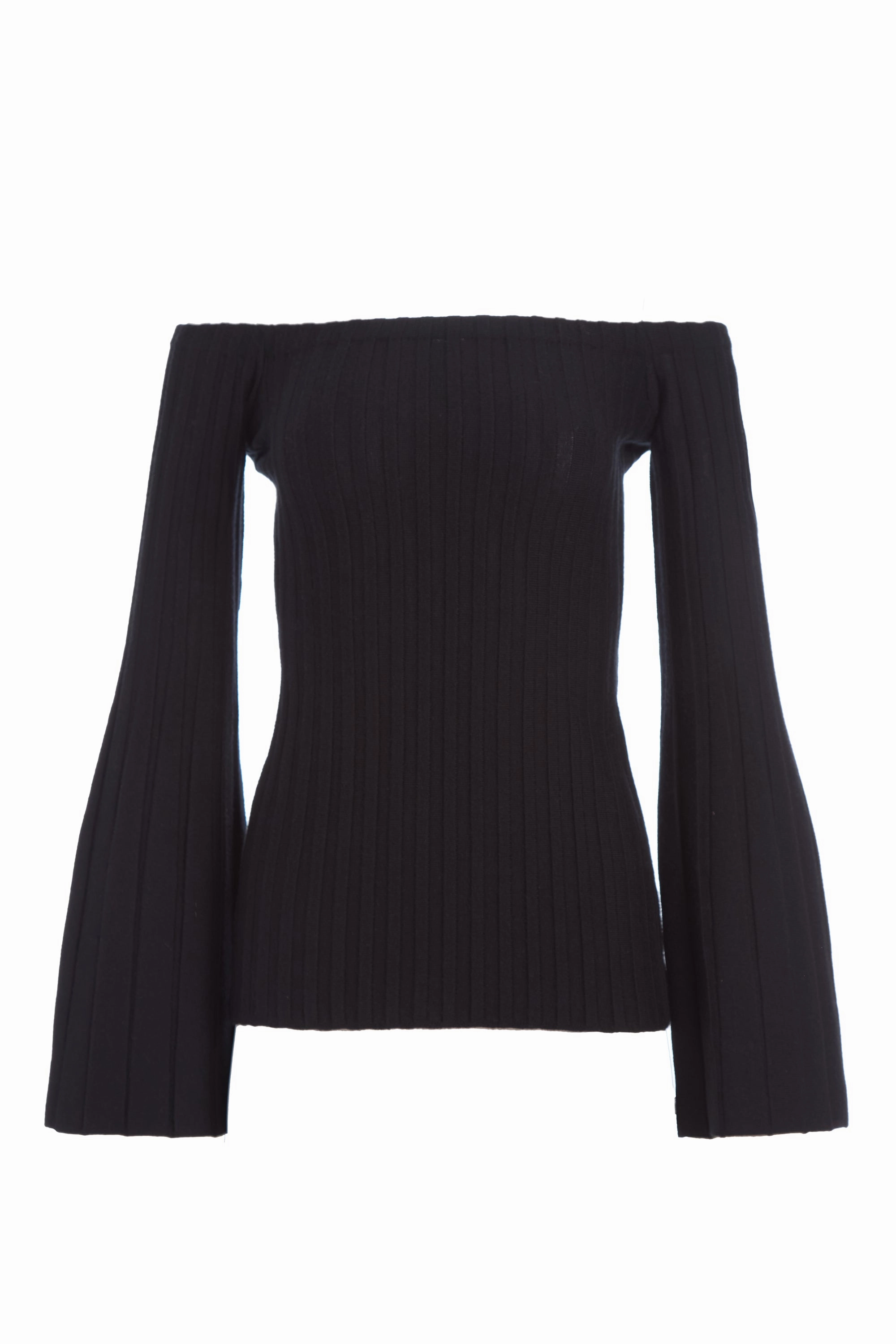 Nelson Knit Sweater in Black Merino Wool Cashmere