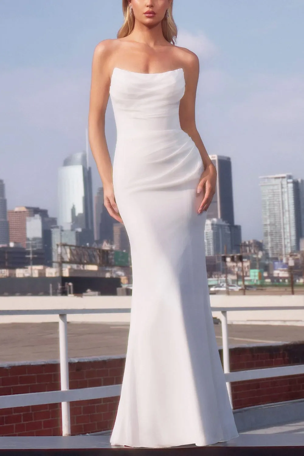 Pricille | Strapless Chiffon Fitted Bridal Dress