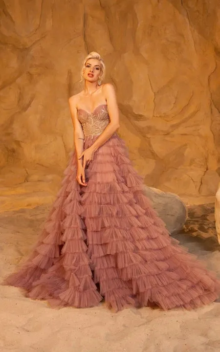 Sweetheart Watermelon A-line Ball Gown Empire Tiered Ruffled Prom Dress