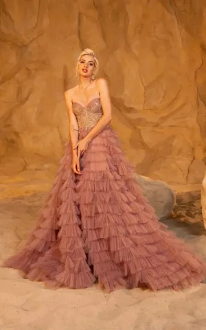 Sweetheart Watermelon A-line Ball Gown Empire Tiered Ruffled Prom Dress