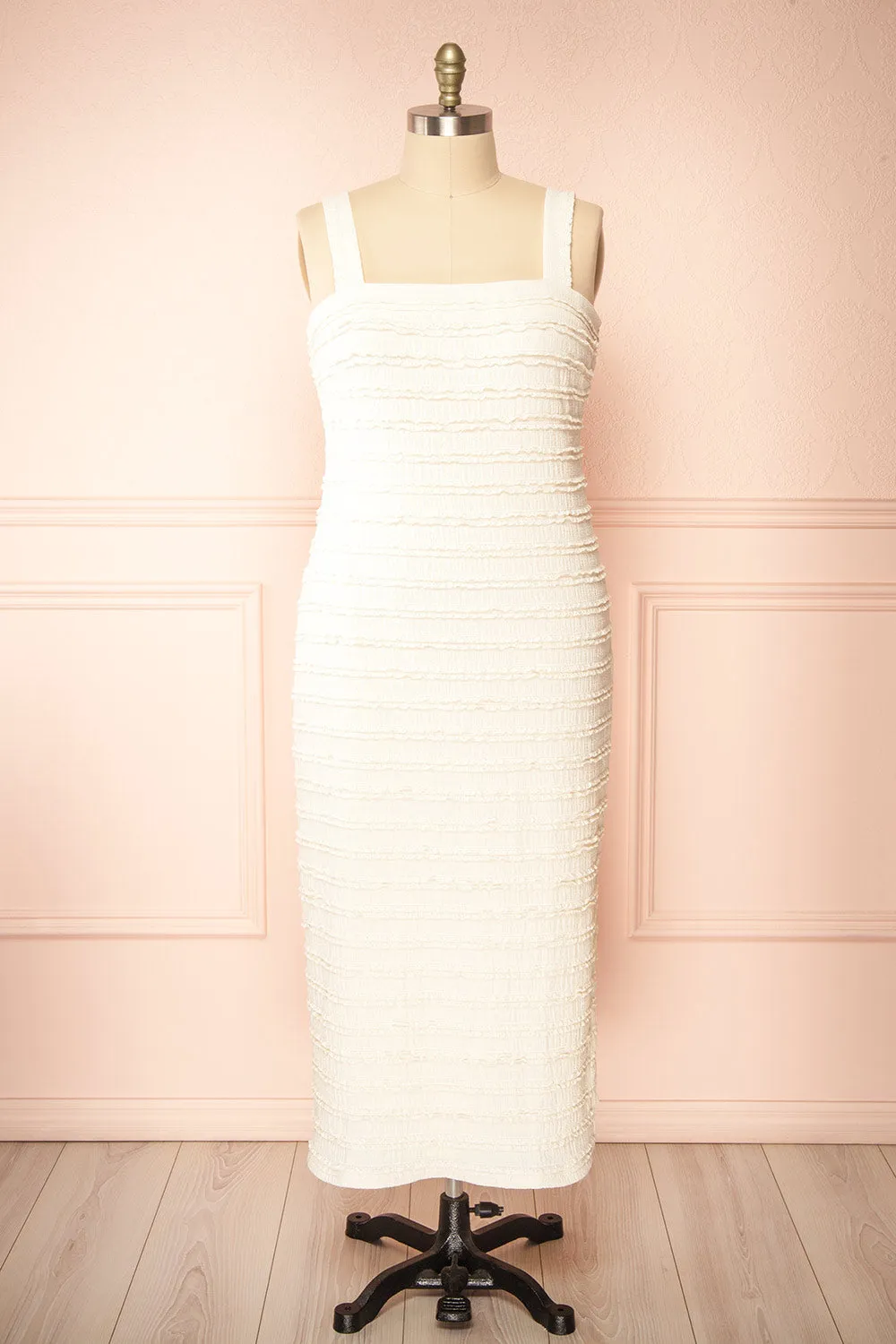 Tiffany | Long Ivory Fitted Dress w/ Lace