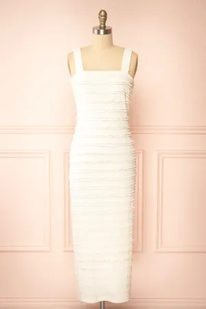 Tiffany | Long Ivory Fitted Dress w/ Lace