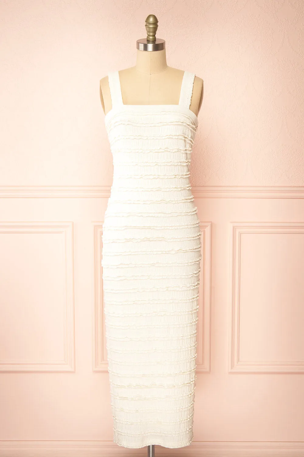 Tiffany | Long Ivory Fitted Dress w/ Lace