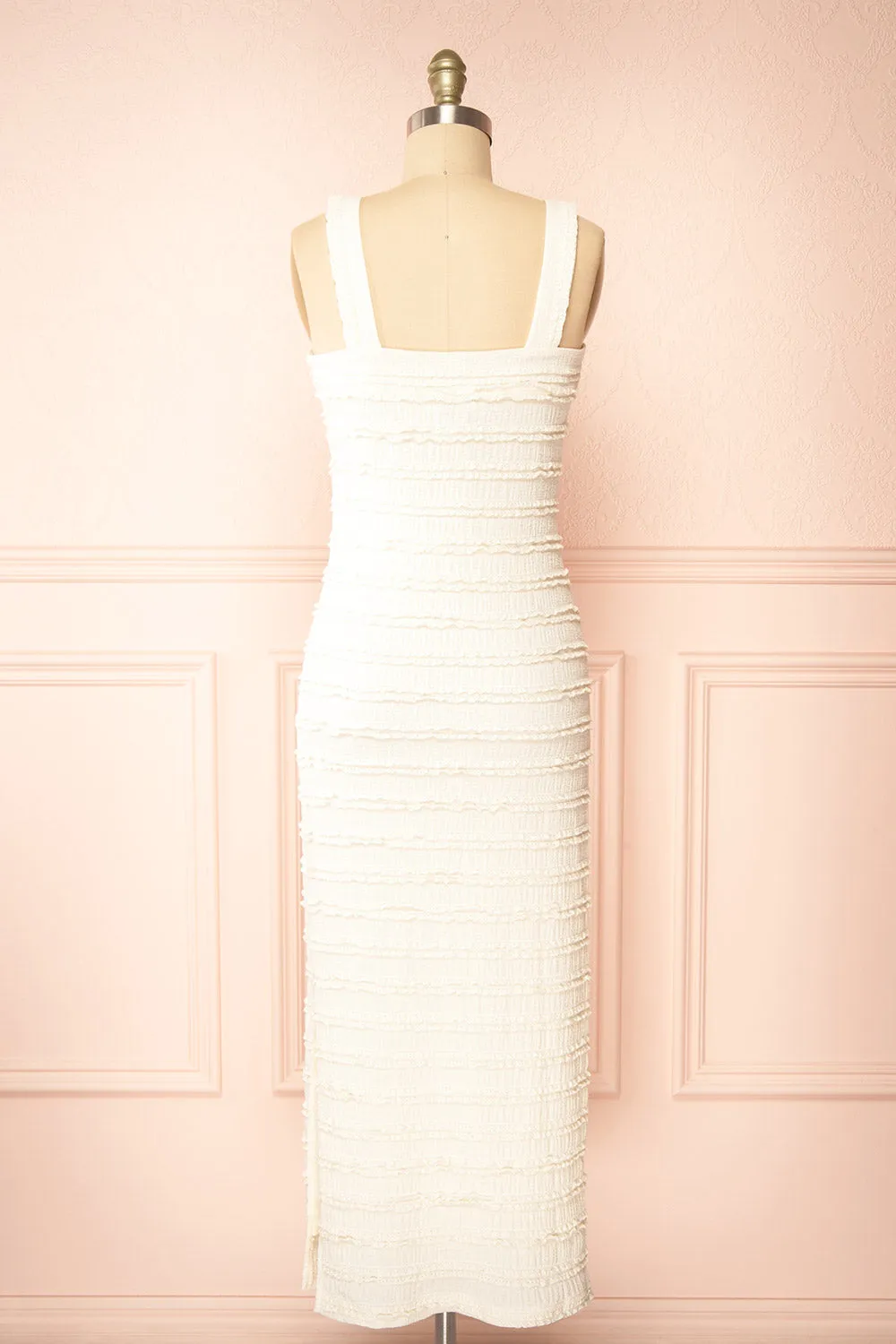 Tiffany | Long Ivory Fitted Dress w/ Lace