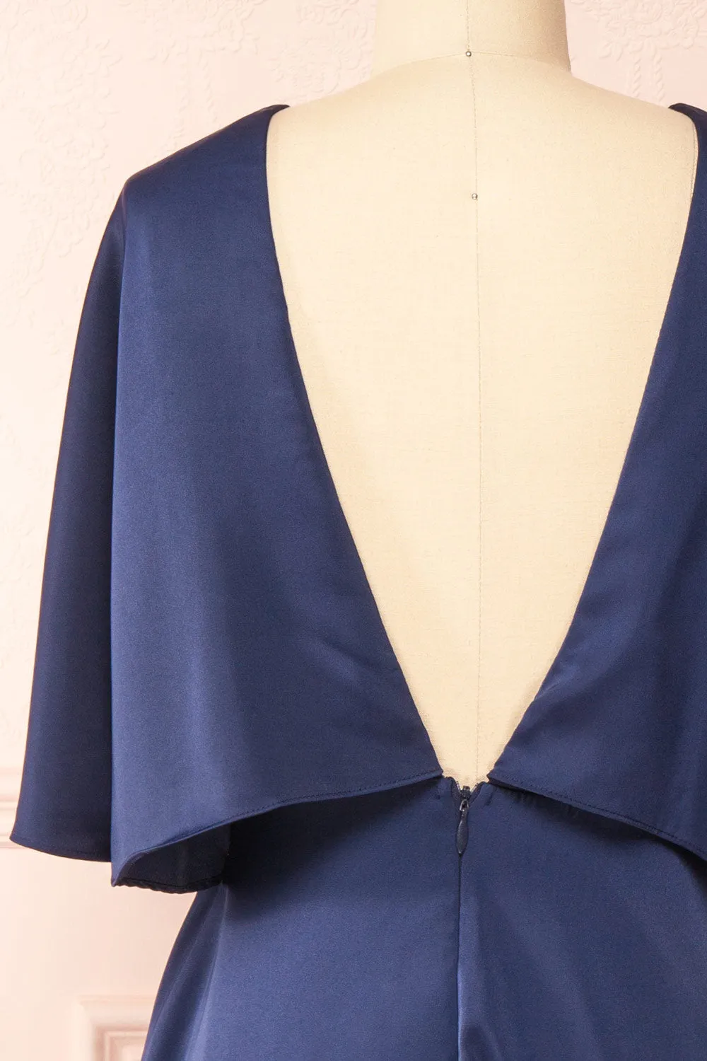 Tordis Navy | Satin Midi Dress w/ Bell Sleeves