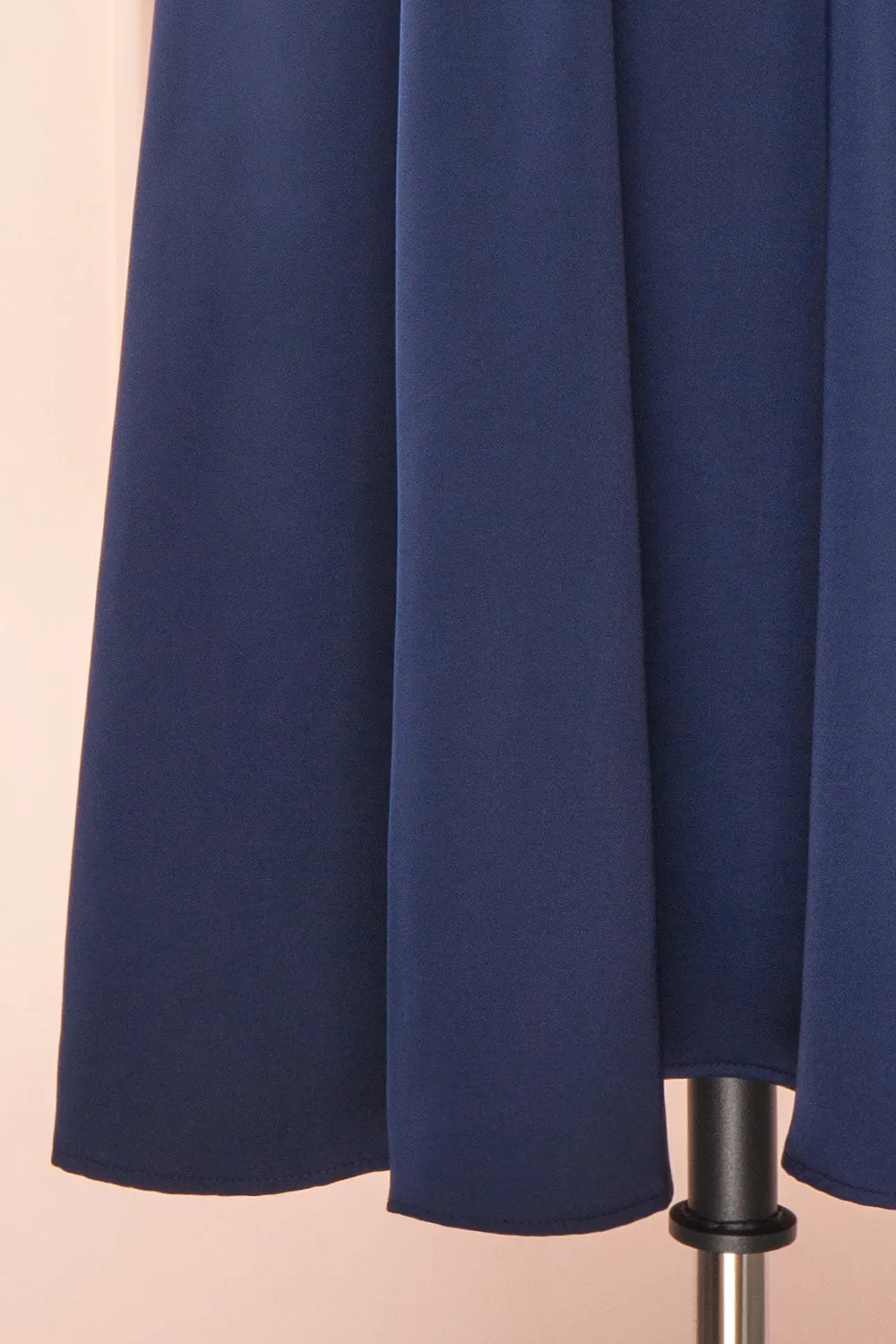 Tordis Navy | Satin Midi Dress w/ Bell Sleeves