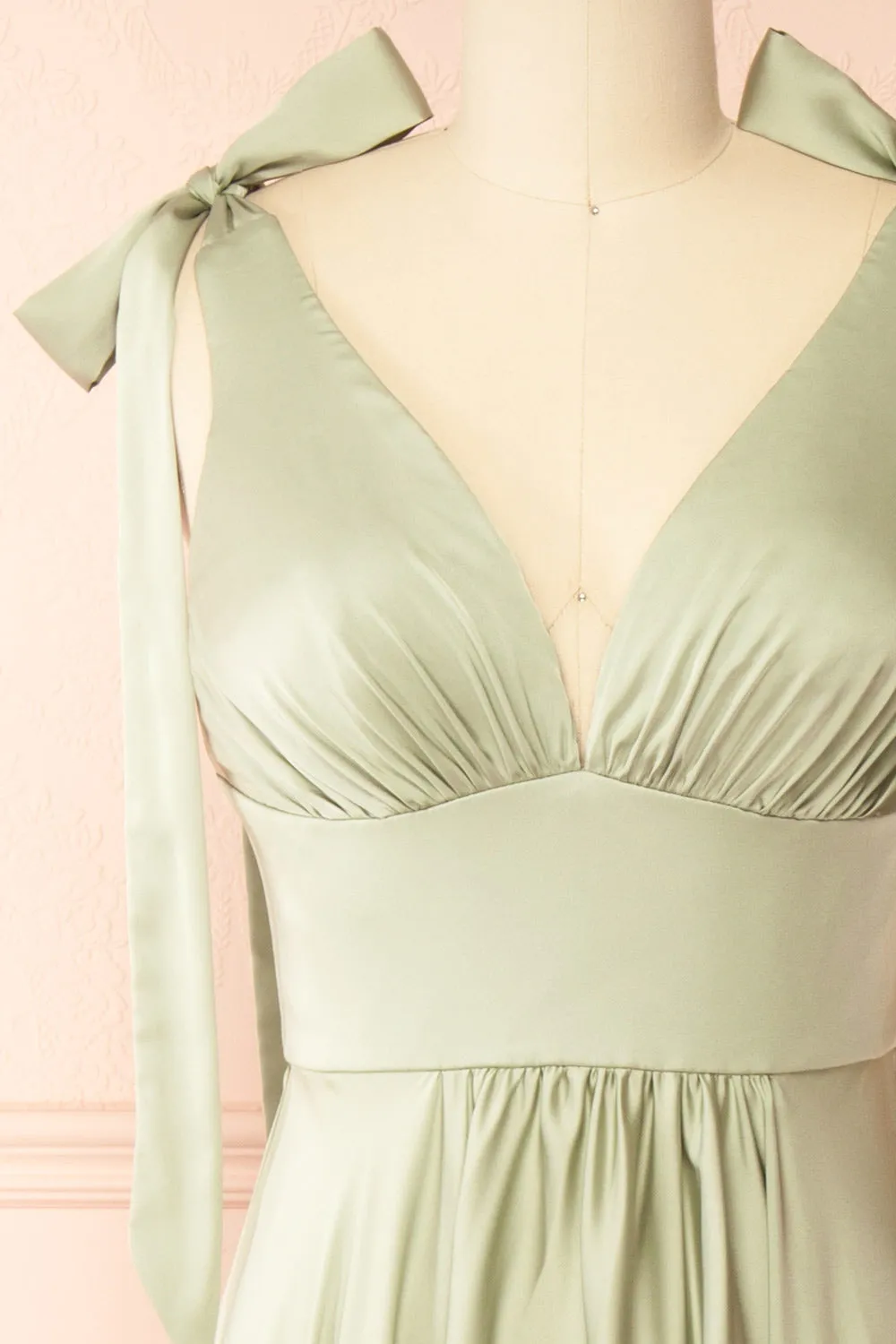 Vida Sage | Satin Midi Dress w/ Tie Straps