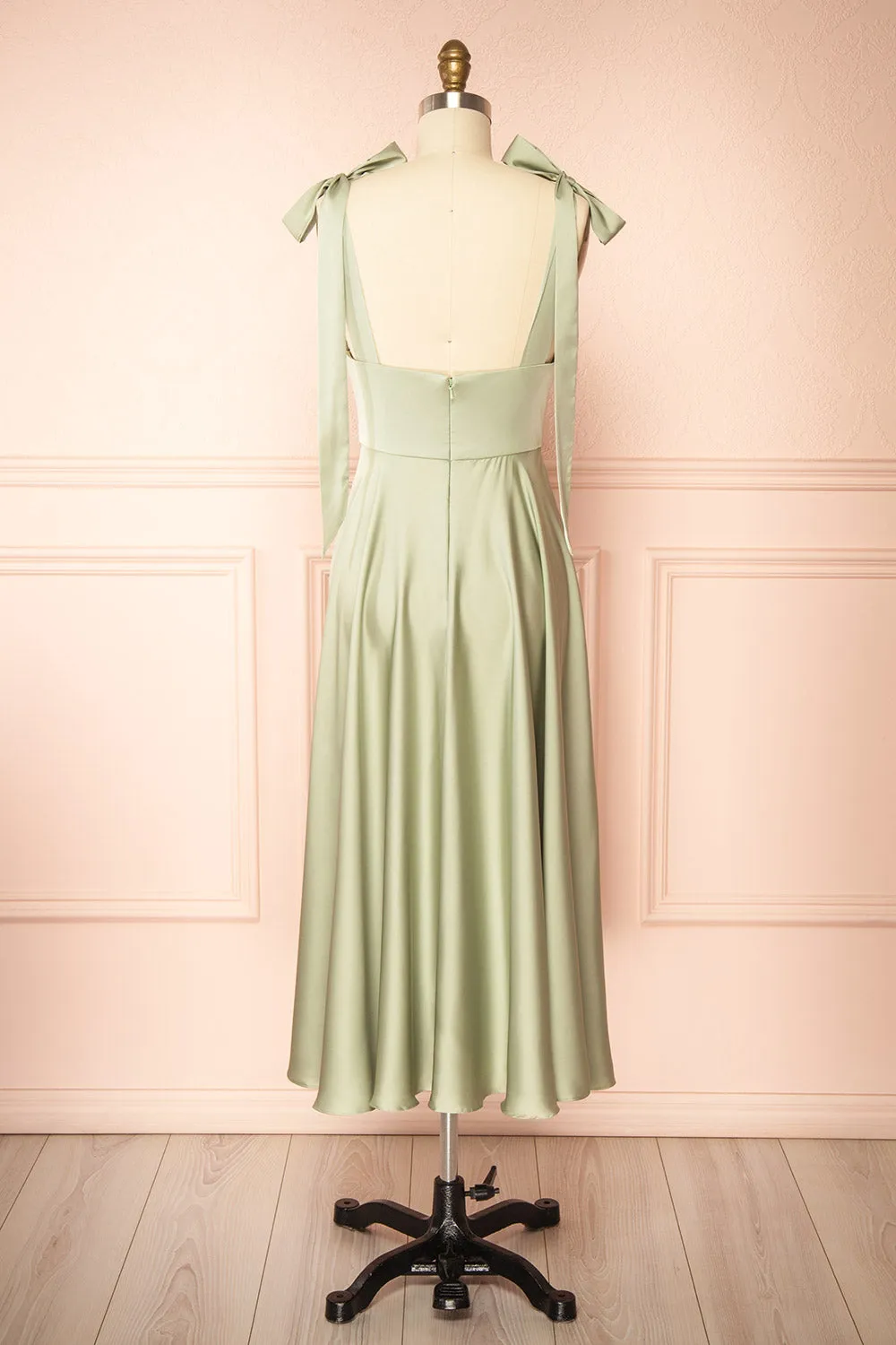 Vida Sage | Satin Midi Dress w/ Tie Straps
