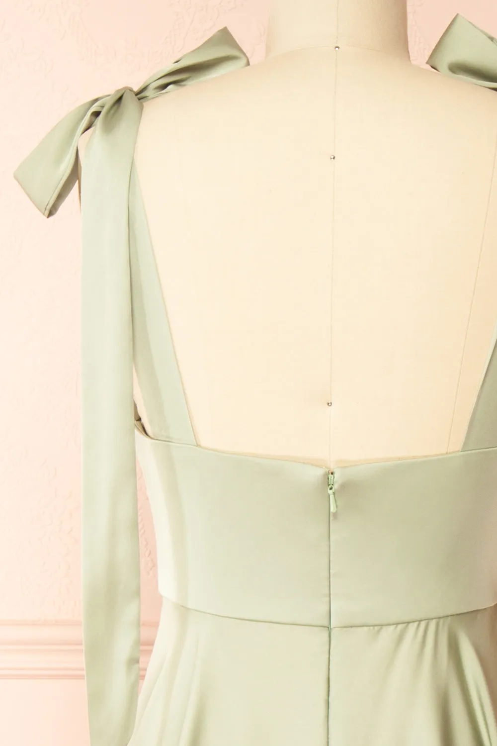 Vida Sage | Satin Midi Dress w/ Tie Straps