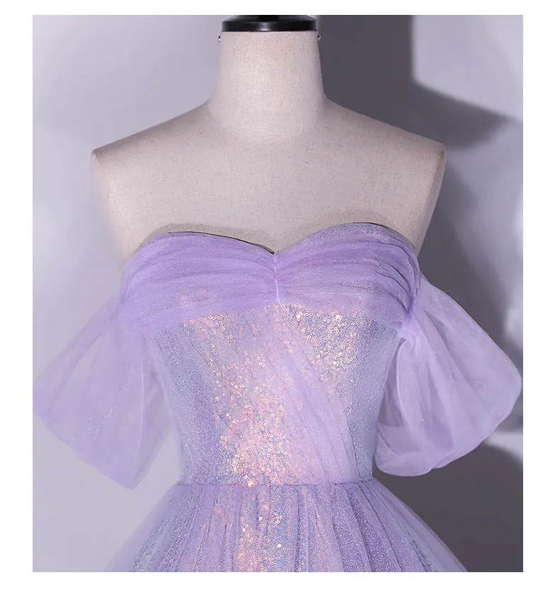 Violet Off-Shoulder Evening Dress  2025 Slim Tulle Gown for Banquets, Weddings, or Hosts