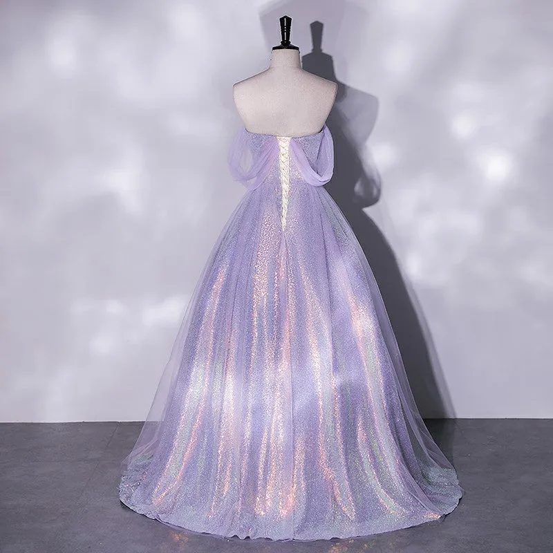 Violet Off-Shoulder Evening Dress  2025 Slim Tulle Gown for Banquets, Weddings, or Hosts