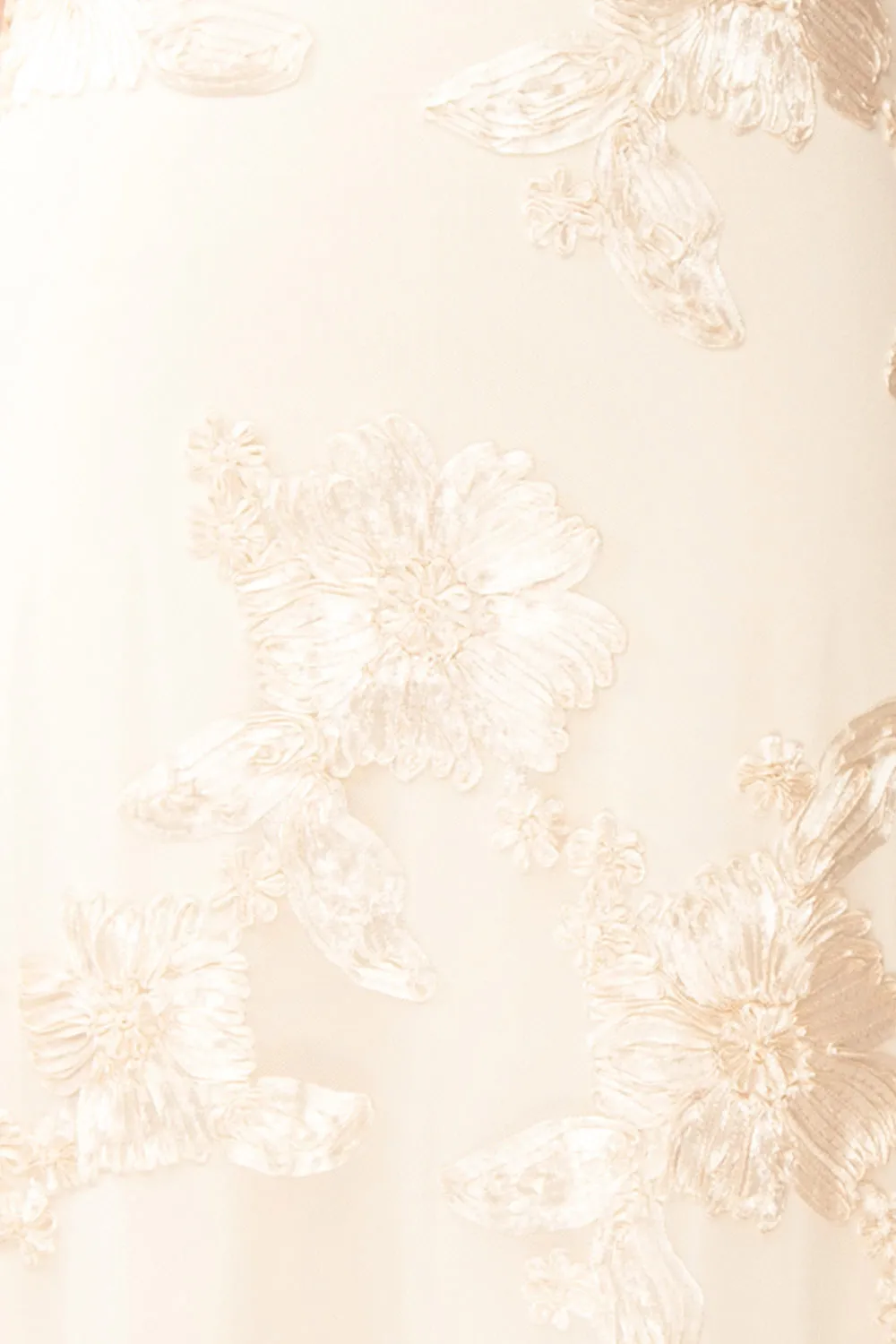 Zastra | Cream Mesh Bridal Dress w/ Floral Embroidery